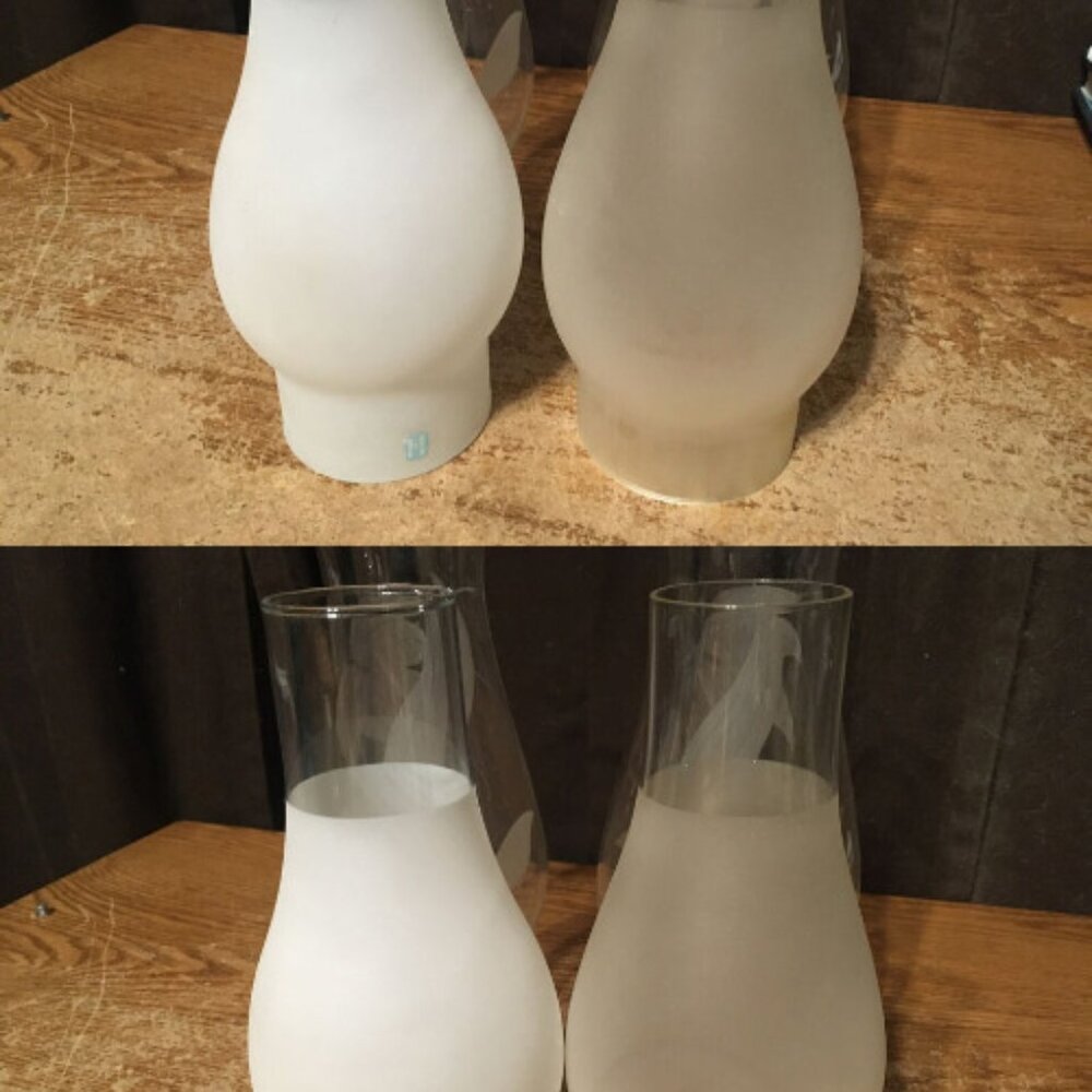 4X OIL LAMP GLASS CHIMNEY FROSTED WHITE LEAVES - Picture 5 of 12